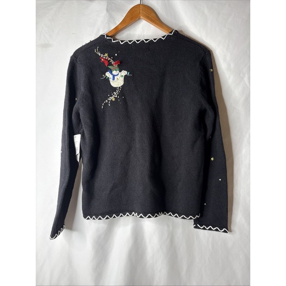 Designer Originals Studio Joy S Christmas Cardigan Sweater Snowman Beaded New - Picture 8 of 9
